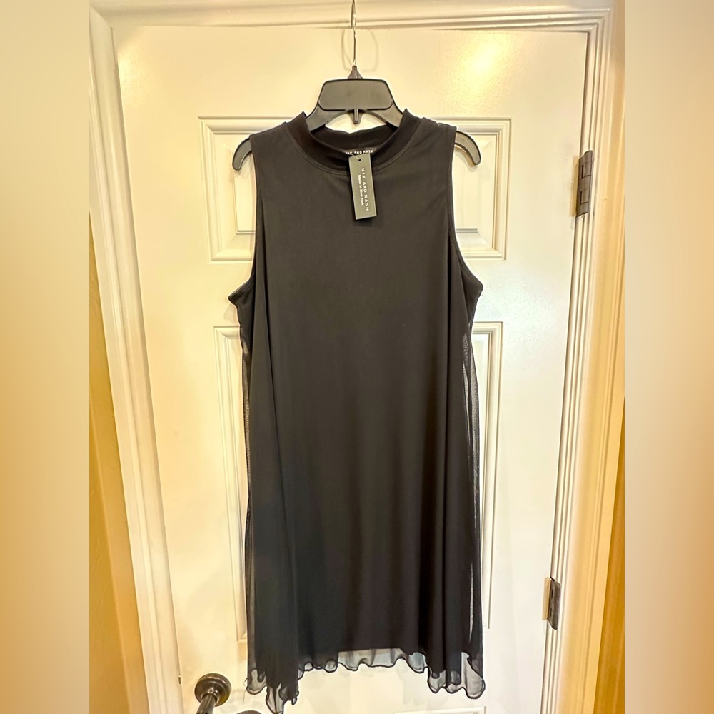 NIC AND NASH Women's "LBD" Mock Turtleneck, Sleeveless Midi w/ Sheer Overlay L